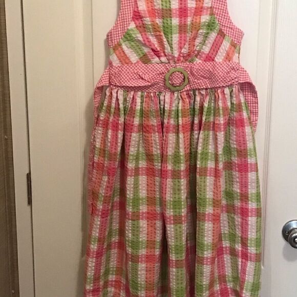 Bonnie Jean Pink Green Seersucker Dress Size 14 - Picture 5 of 12